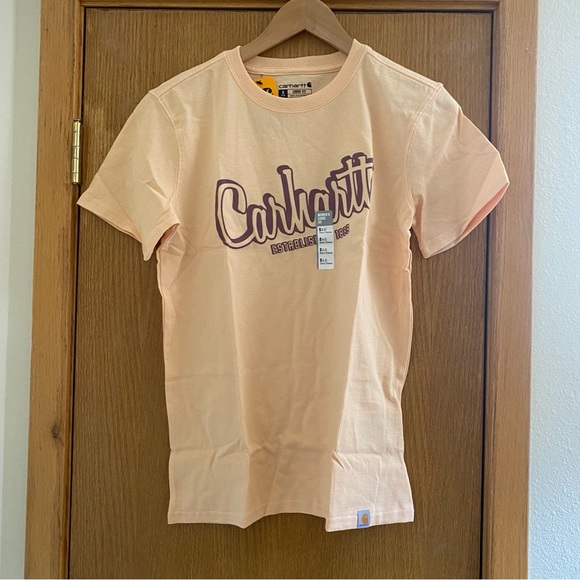 CARHARTT • NEW! Script Logo Graphic Tee T-Shirt - Cantaloupe Heather - Size S - Picture 2 of 11